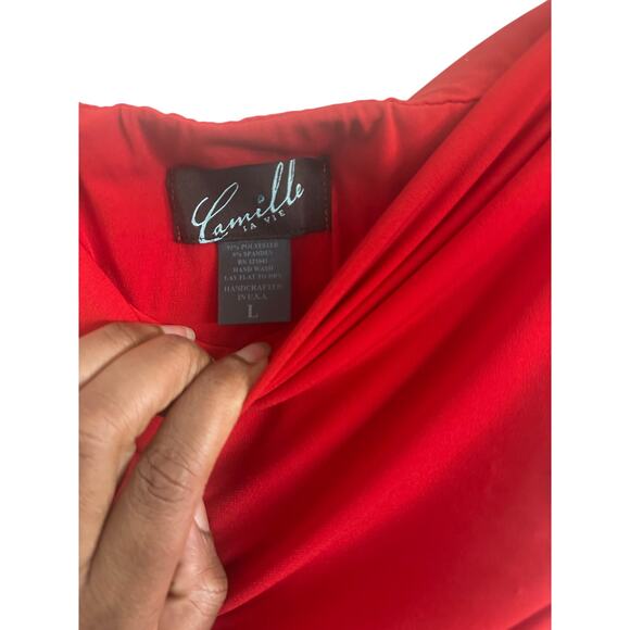 Camille La Vie Women's L Red Strapless Ruched Wide-Leg Jumpsuit Elegant Chic - Picture 8 of 14